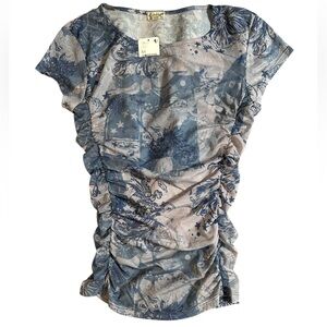 HTF NWT Intimately FP Blue Purple Keep it Simple Mesh Ruched Baby Tee Rare